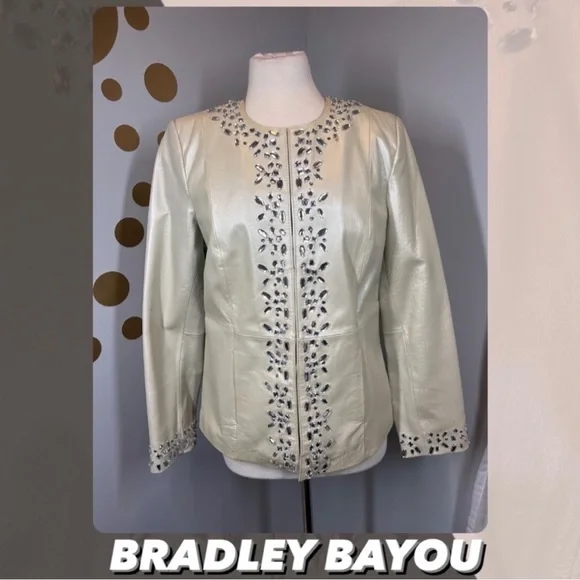 EUC Bradley Bayou Embellished Leather Jacket - Picture 1 of 9